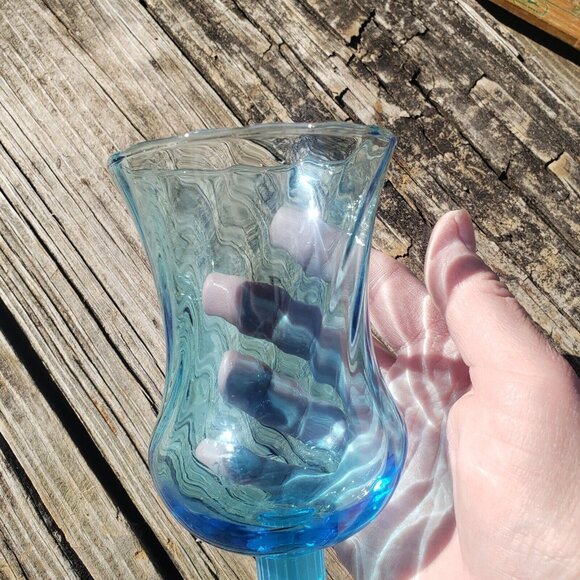 Vintage Homco Glass‎ Votive Sconce Cup Candle Holder Peg Tall Blue Swirl - Picture 5 of 9